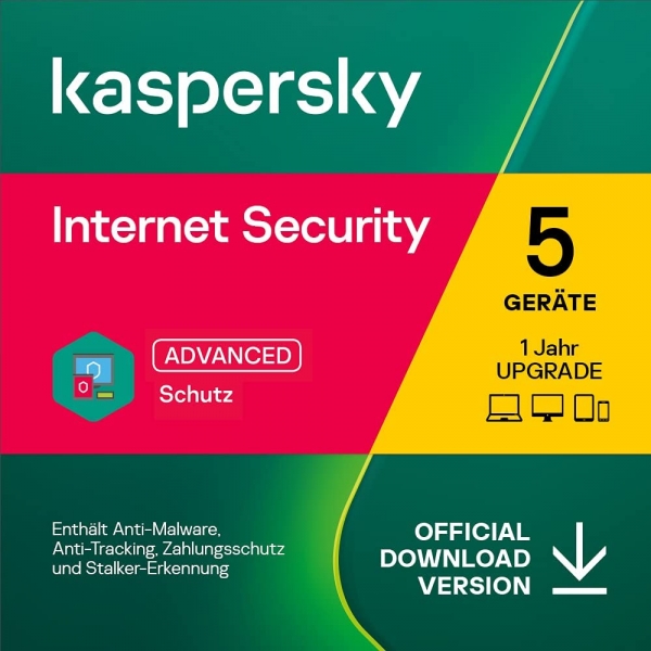 Kaspersky Internet Security ESD - Aktuelle Version - 5Geräte - 1Jahr